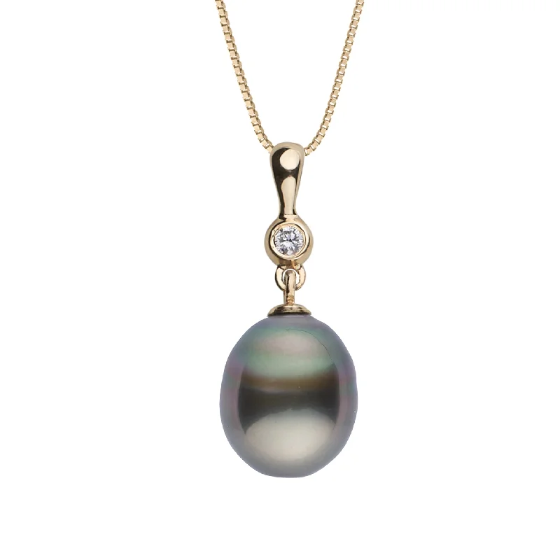 10.0-11.0 mm Tahitian Drop Pearl and Diamond Romantic Pendant