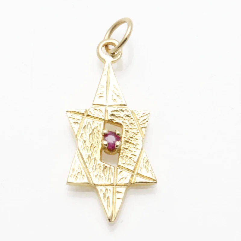 14k Yellow gold Star of David Modern Ruby Pendant