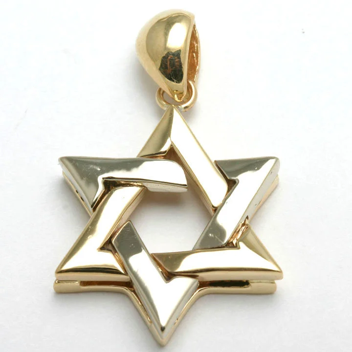 14k Yellow & White Gold Star of David Pendant Large Woven