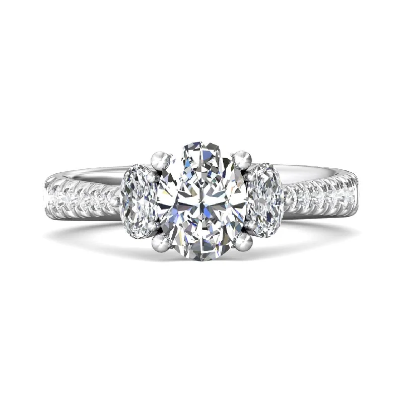 Platinum Three Stone Oval Diamond Engagement Ring Setting