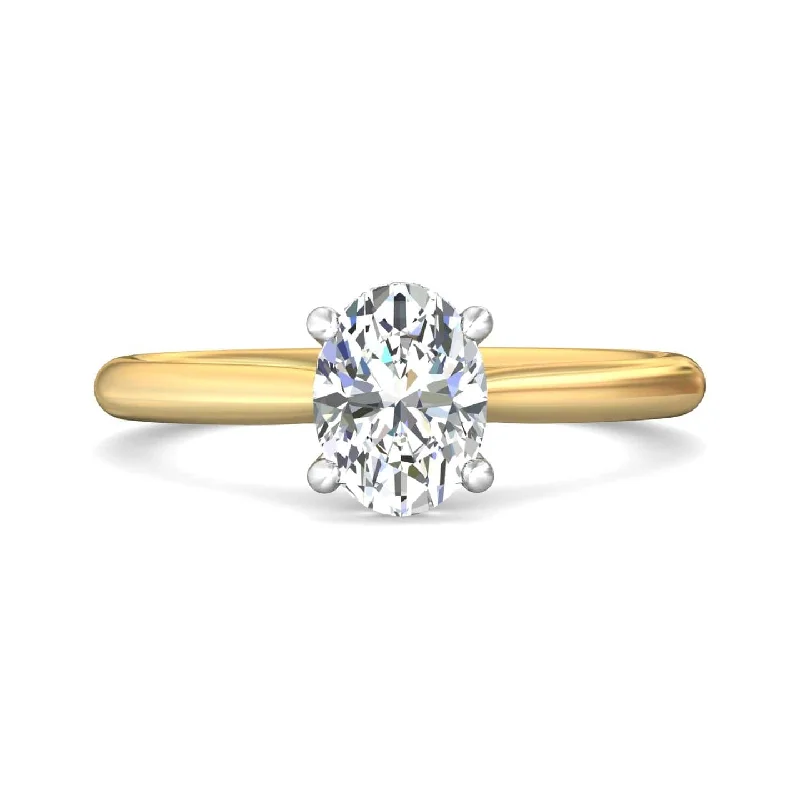 18K Yellow Gold 4 Prong Platinum Head Cathedral Diamond Engagement Setting