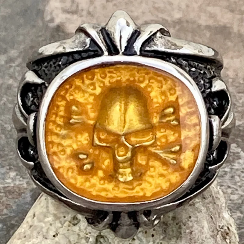 Pirate's Treasure Skull & Crossbones - Silver & Amber - SLC26 CLEARANCE