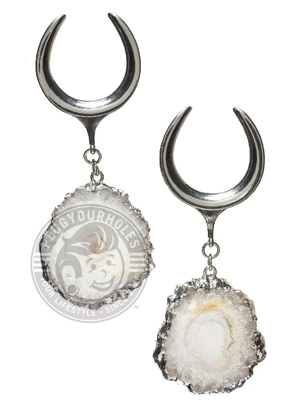 White Geode Slice Steel Crescent Saddles