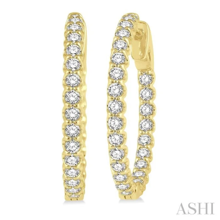 1 1/2 Ctw Inside-Out Round Cut Diamond Hoop Earrings in 14K Yellow Gold