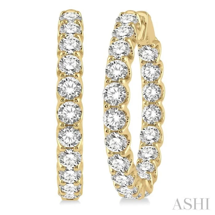 10 ctw Round Cut Diamond In-Out Hoop Earring in 14K Yellow Gold