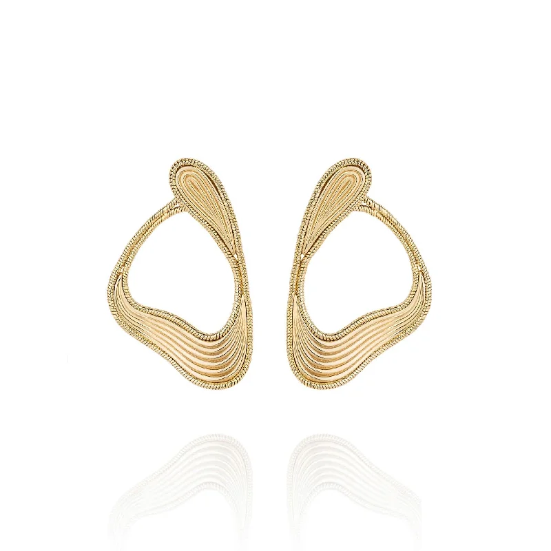 18K Yellow Gold Stream Line Open Hoop Earrings