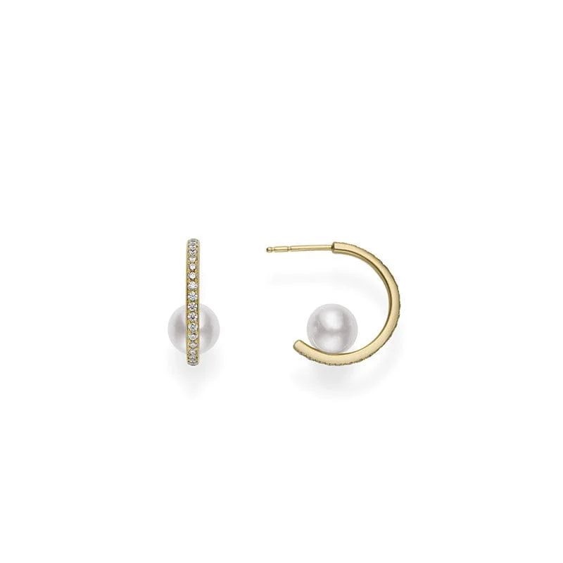 Mikimoto Akoya Cultured Pearl and Diamond Hoop Earrings