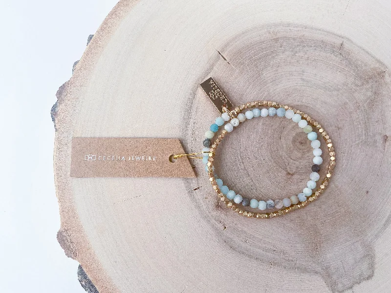 Gold and Amazonite Gemstone Double Wrap Bracelet