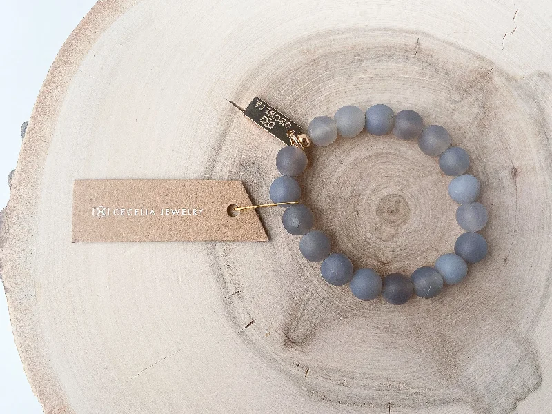 Layering Grey Agate Bracelet made with Large Gemstone Beads