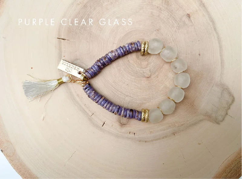 Purple and Clear Glass Beaded Bracelet