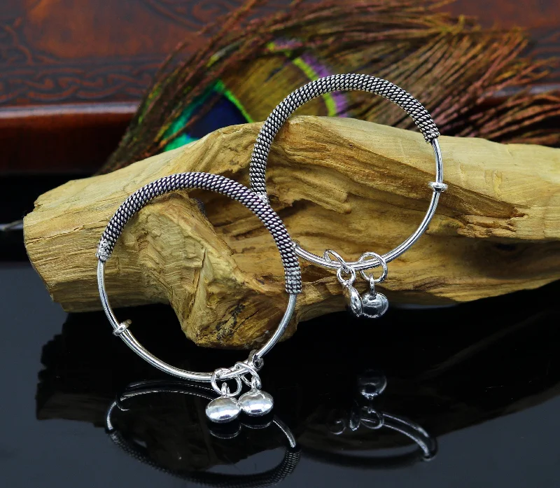 New fancy stylish 925 sterling silver adjustable charm baby bangles kada, silver new born kids jewelry, pretty gifts oxidized jewelry bbk66